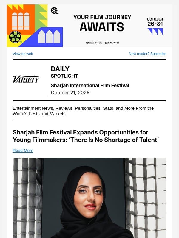 Sharjah Expands Opportunities for Young Filmmakers email from Variety