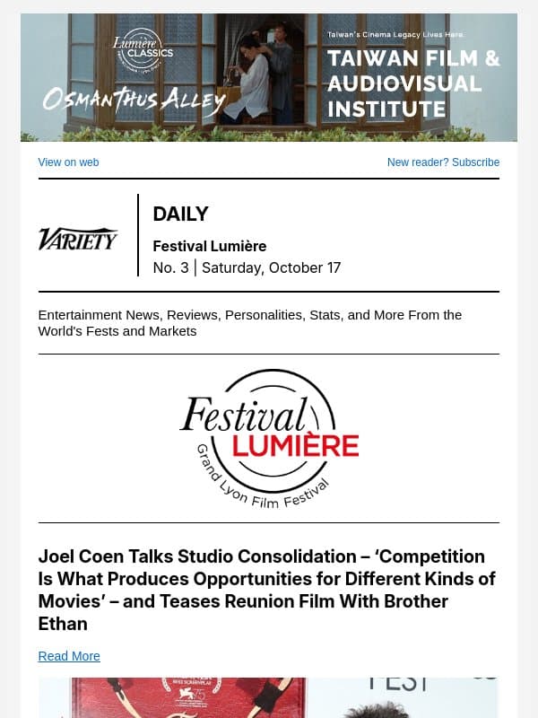 Joel Coen on Studio Consolidation; Jérôme, Sophie Seydoux Tribute; Coen Brothers’ Lumière Award Laugh Fest email from Variety