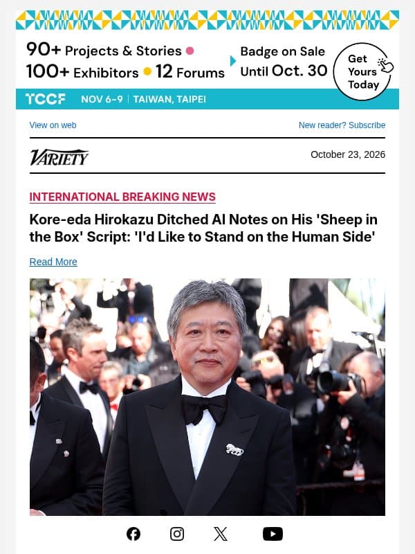 Kore-eda Hirokazu Ditched AI Notes on His 'Sheep in the Box' Script: 'I'd Like to Stand on the Human Side' email from Variety
