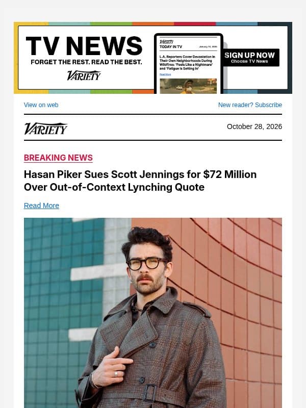 Hasan Piker Sues Scott Jennings for $72 Million Over Out-of-Context Lynching Quote email from Variety