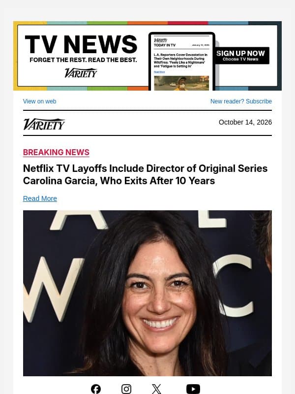 Netflix TV Layoffs Include Director of Original Series Carolina Garcia, Who Exits After 10 Years email from Variety