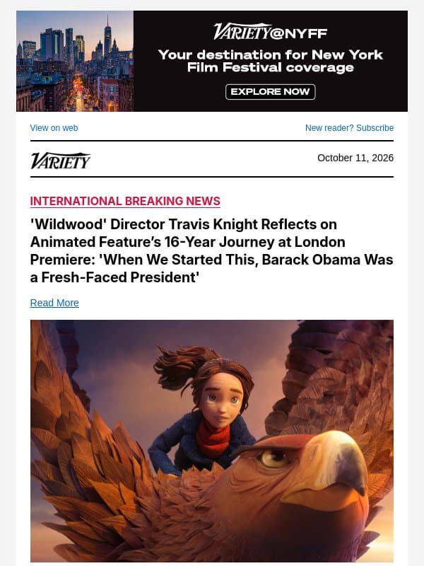 'Wildwood' Director Travis Knight Reflects on Animated Feature’s 16-Year Journey at London Premiere: 'When We Started This, Barack Obama Was a Fresh-Faced President' email from Variety