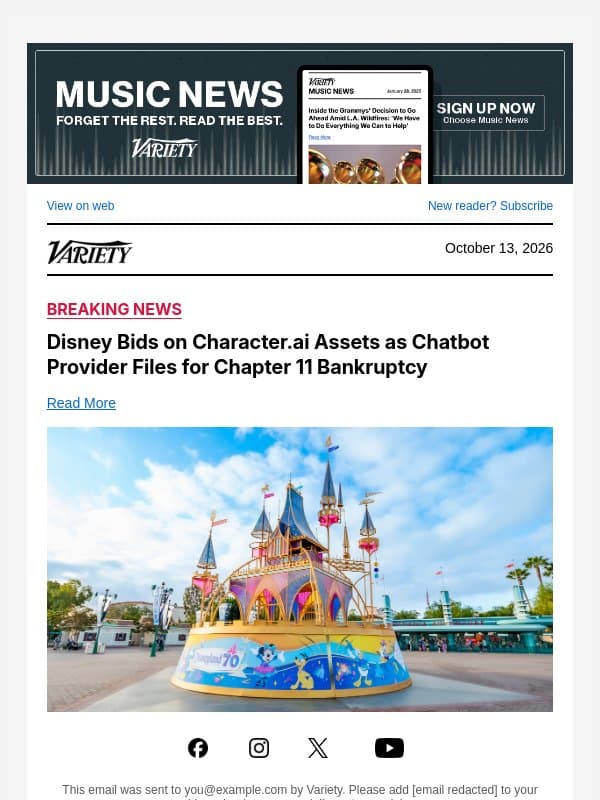 Disney Bids on Character.ai Assets as Chatbot Provider Files for Chapter 11 Bankruptcy email from Variety
