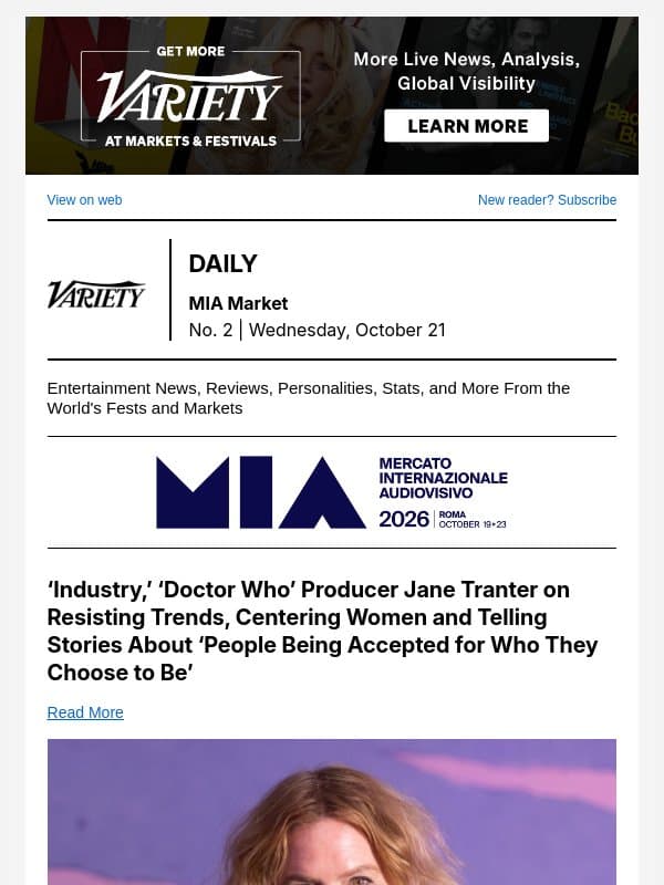 Jane Tranter Talks Resisting Trends; Marco Bassetti on Hollywood Deals; Raj Singh, RP1 Launch Fund email from Variety