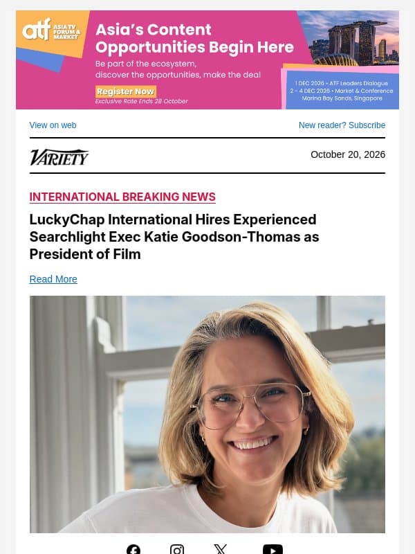 LuckyChap International Hires Experienced Searchlight Exec Katie Goodson-Thomas as President of Film email from Variety