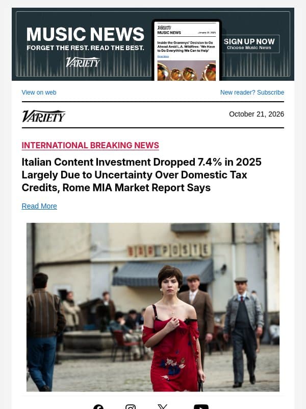 Italian Content Investment Dropped 7.4% in 2025 Largely Due to Uncertainty Over Domestic Tax Credits, Rome MIA Market Report Says email from Variety