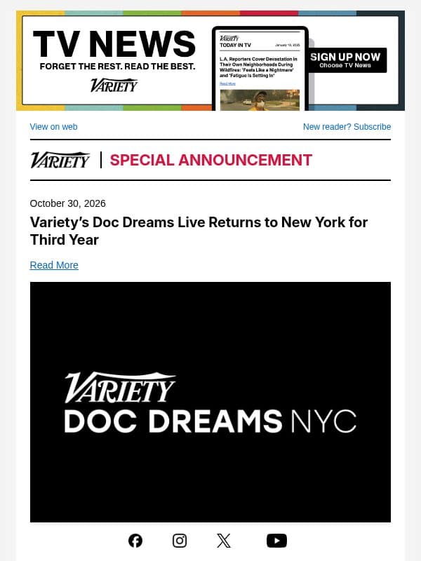 Variety’s Doc Dreams Live Returns to New York for Third Year email from Variety