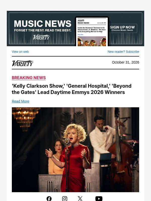 'Kelly Clarkson Show,' 'General Hospital,' 'Beyond the Gates' Lead Daytime Emmys 2026 Winners email from Variety