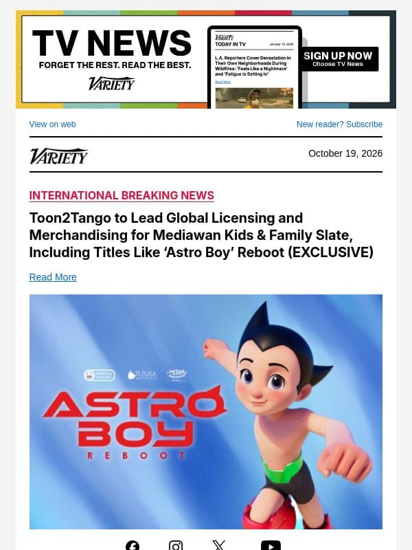 Toon2Tango to Lead Global Licensing and Merchandising for Mediawan Kids & Family Slate, Including Titles Like ‘Astro Boy’ Reboot (EXCLUSIVE) email from Variety