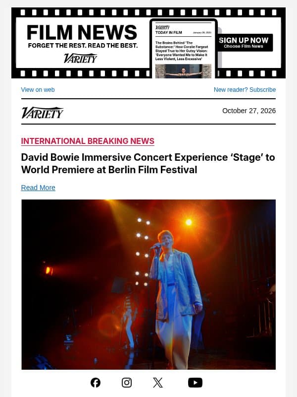 David Bowie Immersive Concert Experience ‘Stage’ to World Premiere at Berlin Film Festival email from Variety