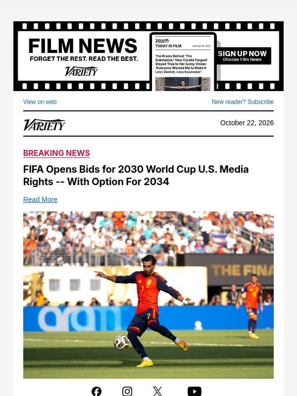 FIFA Opens Bids for 2030 World Cup U.S. Media Rights -- With Option For 2034 email from Variety