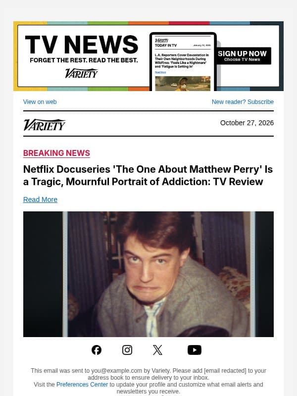 Netflix Docuseries 'The One About Matthew Perry' Is a Tragic, Mournful Portrait of Addiction: TV Review email from Variety