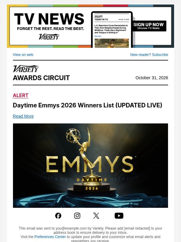 Daytime Emmys 2026 Winners List (UPDATED LIVE) email from Variety