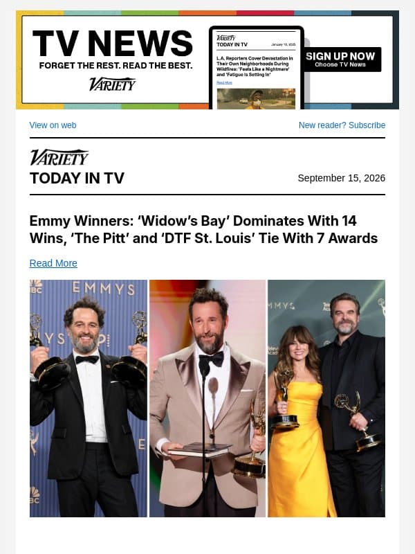 Emmy Winners; Matthew Rhys Makes History; Emmys in Talks to Move to Amazon Prime email from Variety