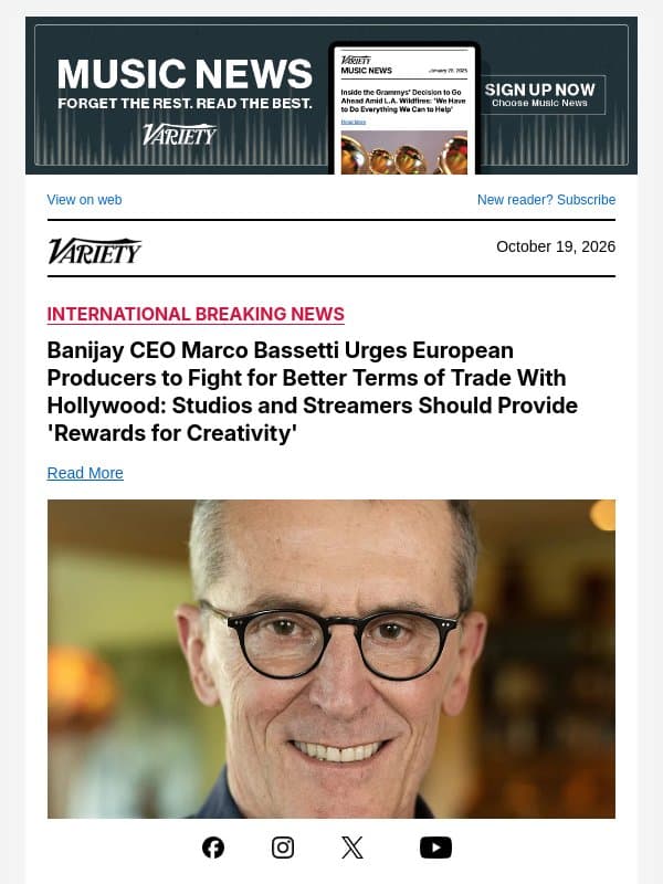 Banijay CEO Marco Bassetti Urges European Producers to Fight for Better Terms of Trade With Hollywood: Studios and Streamers Should Provide 'Rewards for Creativity' email from Variety