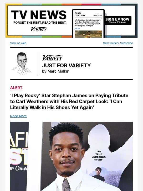‘I Play Rocky’ Star Stephan James on Paying Tribute to Carl Weathers with His Red Carpet Look: ‘I Can Literally Walk in His Shoes Yet Again’ email from Variety