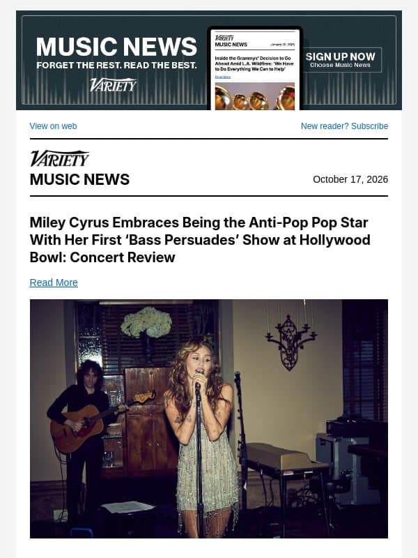 Miley Performs First Full Show in Years at the Hollywood Bowl, Reviewed; Universal Music Layoffs Hit Top-Level Execs; Harry Styles Tour Doc Is in Production email from Variety