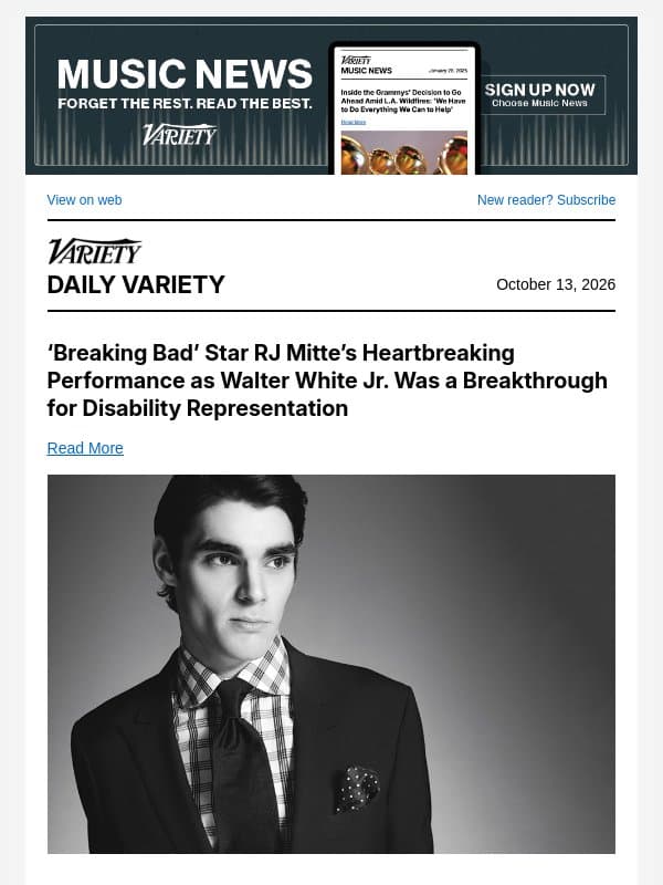 Remembering RJ Mitte; Hollywood Embraces AI Despite Doomsday Fears; Coogler's 'X-Files' Ordered at Hulu email from Variety