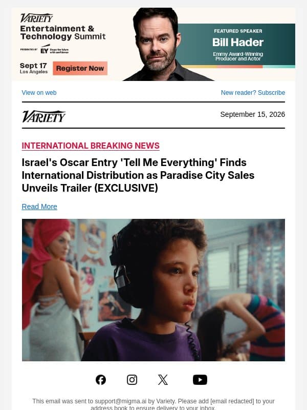 Israel's Oscar Entry 'Tell Me Everything' Finds International Distribution as Paradise City Sales Unveils Trailer (EXCLUSIVE) email from Variety