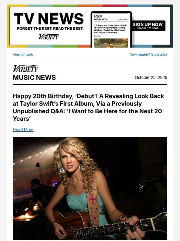 Taylor Swift's Debut Turns 20; Olivia Rodrigo Returns to No. 1 on Album Chart; Jay-Z's Two Star-Studded Nights at SoFi Sradium email from Variety