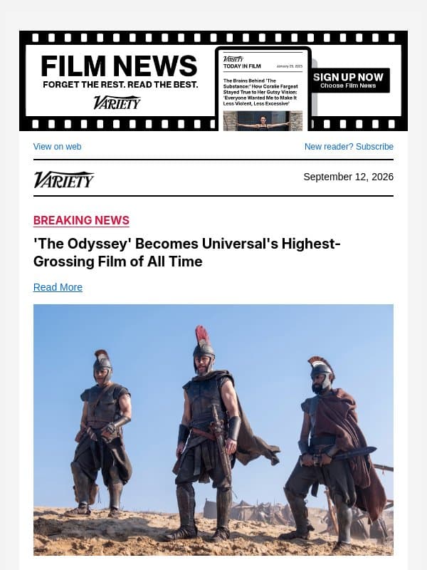 'The Odyssey' Becomes Universal's Highest-Grossing Film of All Time email from Variety