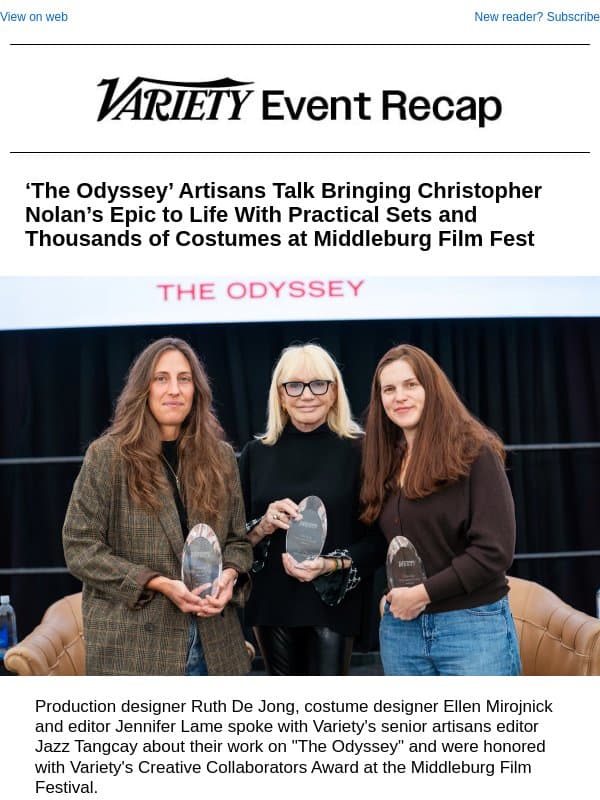 Watch the Conversation – ‘The Odyssey’ Artisans Talk Bringing Christopher Nolan’s Epic to Life at Middleburg Film Fest email from Variety
