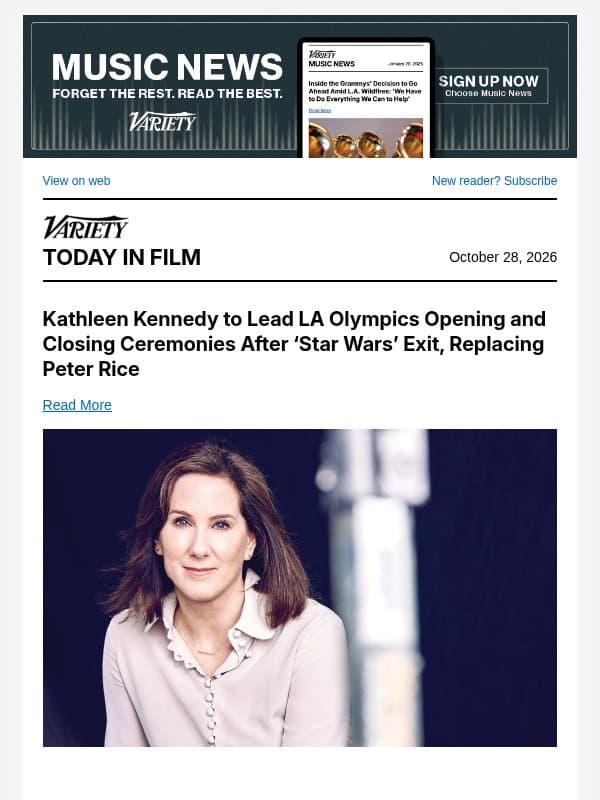 Kathleen Kennedy to Lead LA Olympics Ceremonies; LaKeith Stanfield Exits 'Molepeople'; Skydance Sets Finance Leadership Team email from Variety