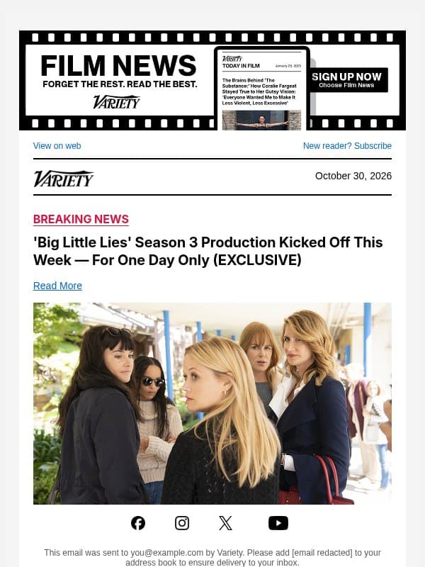 'Big Little Lies' Season 3 Production Kicked Off This Week — For One Day Only (EXCLUSIVE) email from Variety