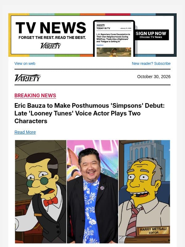 Eric Bauza to Make Posthumous 'Simpsons' Debut: Late 'Looney Tunes' Voice Actor Plays Two Characters email from Variety