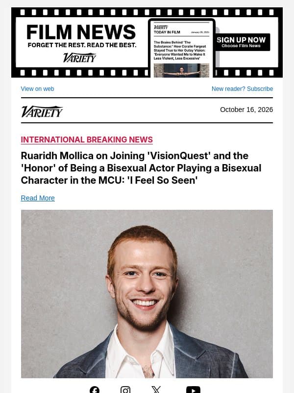 Ruaridh Mollica on Joining 'VisionQuest' and the 'Honor' of Being a Bisexual Actor Playing a Bisexual Character in the MCU: 'I Feel So Seen' email from Variety