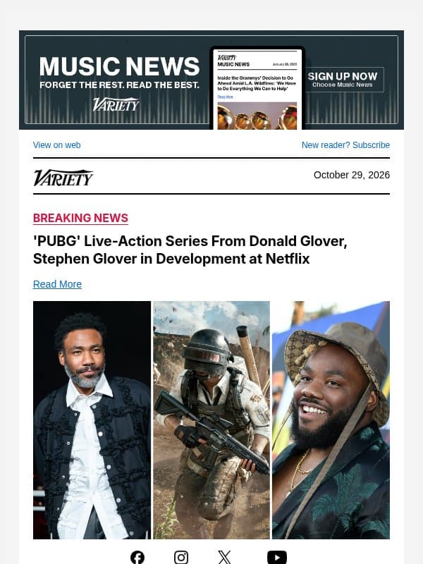 'PUBG' Live-Action Series From Donald Glover, Stephen Glover in Development at Netflix email from Variety