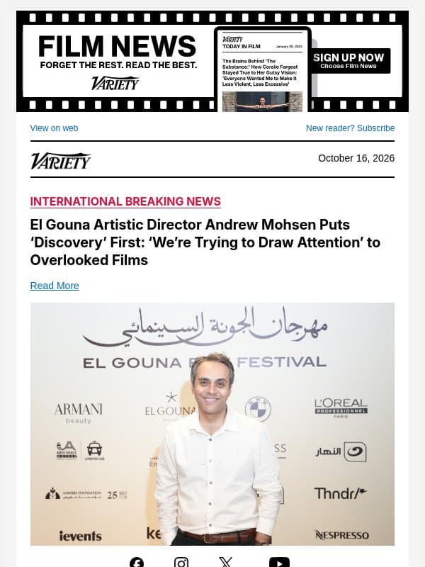 El Gouna Artistic Director Andrew Mohsen Puts ‘Discovery’ First: ‘We’re Trying to Draw Attention’ to Overlooked Films email from Variety