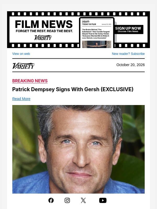 Patrick Dempsey Signs With Gersh (EXCLUSIVE) email from Variety