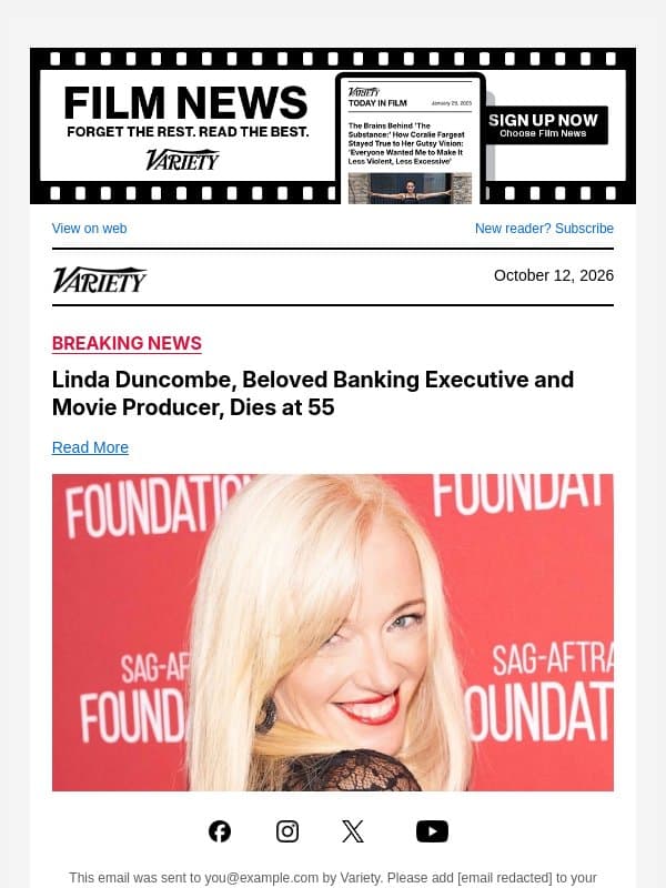 Linda Duncombe, Beloved Banking Executive and Movie Producer, Dies at 55 email from Variety