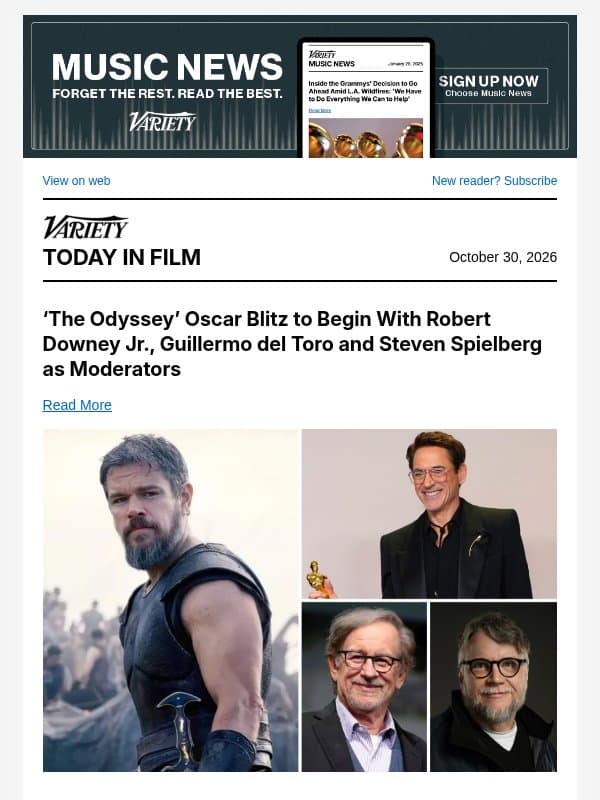 'The Odyssey' Kicks Off Awards Campaign; California Mulls Unlimited Film Incentives; 'Dune' Movies Return to Theaters email from Variety