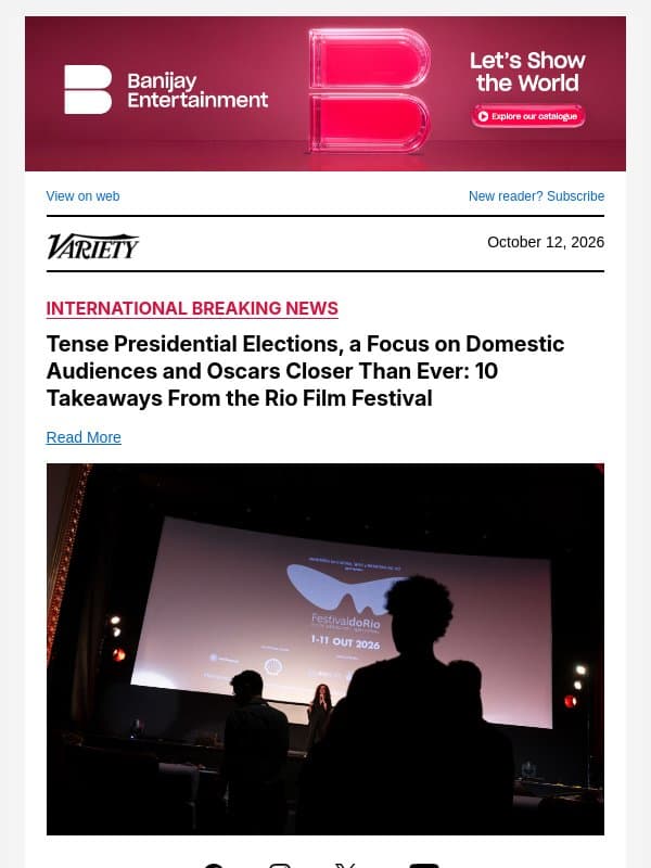 Tense Presidential Elections, a Focus on Domestic Audiences and Oscars Closer Than Ever: 10 Takeaways From the Rio Film Festival email from Variety