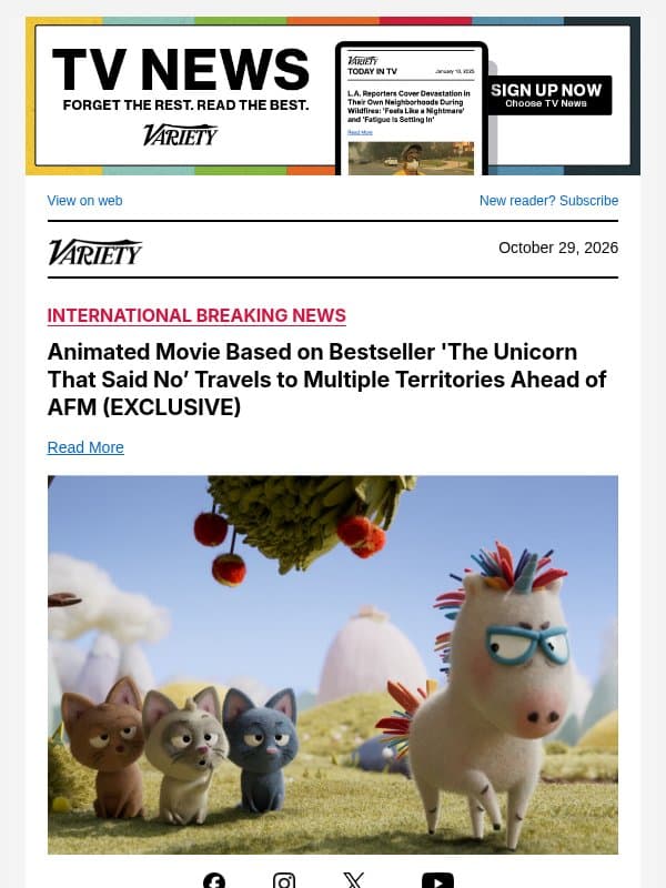 Animated Movie Based on Bestseller 'The Unicorn That Said No’ Travels to Multiple Territories Ahead of AFM (EXCLUSIVE) email from Variety