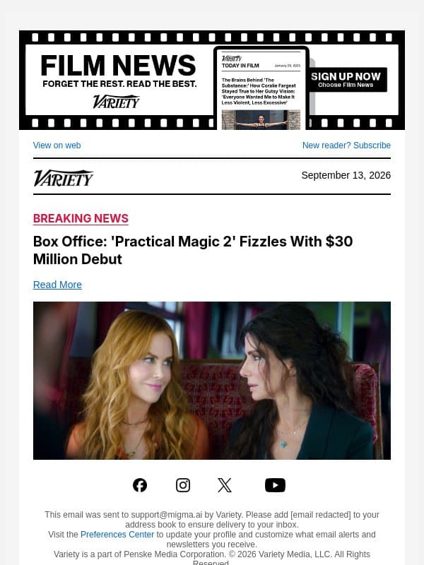 Box Office: 'Practical Magic 2' Fizzles With $30 Million Debut email from Variety