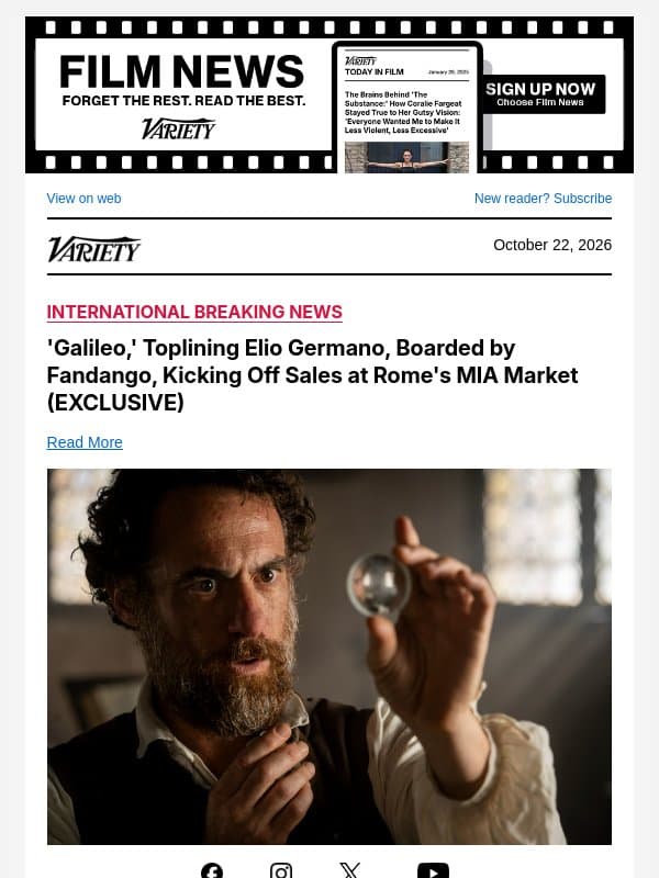 'Galileo,' Toplining Elio Germano, Boarded by Fandango, Kicking Off Sales at Rome's MIA Market (EXCLUSIVE) email from Variety