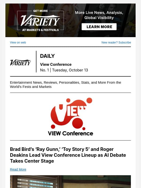 AI Center Stage at View; 'God of War,’ ’Mandalorian and Grogu’: Cinema-Games Connection; Industry Debates Bad Bosses email from Variety