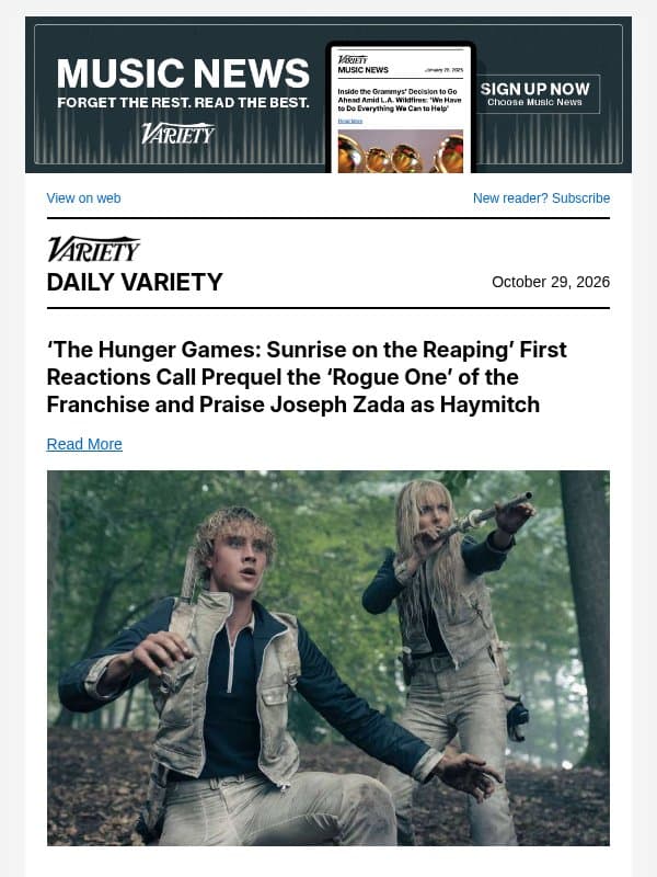 'Hunger Games: Sunrise on the Reaping' First Reactions; 'The Diplomat' Renewed; 'Dune 3' Popcorn Bucket Unveiled email from Variety