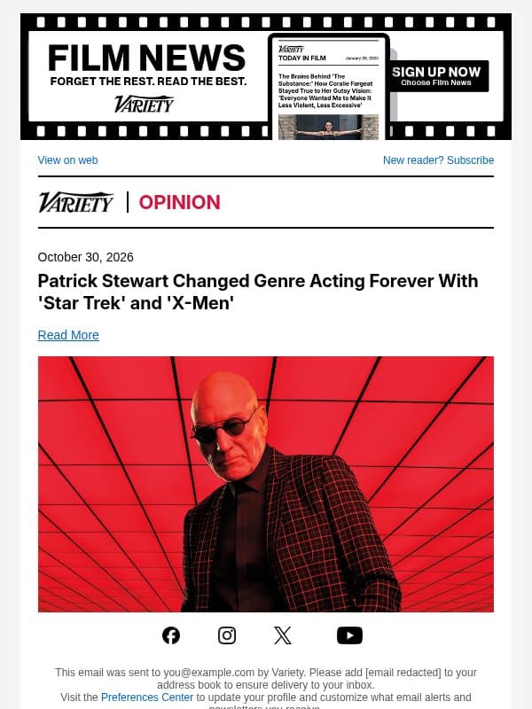 Patrick Stewart Changed Genre Acting Forever With 'Star Trek' and 'X-Men' email from Variety