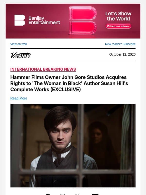 Hammer Films Owner John Gore Studios Acquires Rights to 'The Woman in Black' Author Susan Hill's Complete Works (EXCLUSIVE) email from Variety