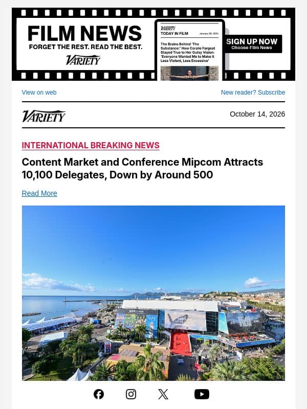 Content Market and Conference Mipcom Attracts 10,100 Delegates, Down by Around 500 email from Variety