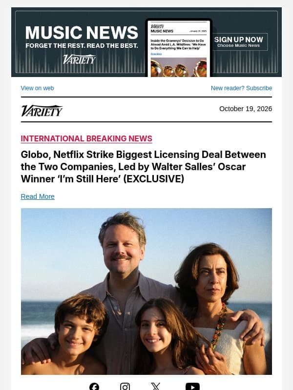 Globo, Netflix Strike Biggest Licensing Deal Between the Two Companies, Led by Walter Salles’ Oscar Winner ‘I’m Still Here’ (EXCLUSIVE) email from Variety