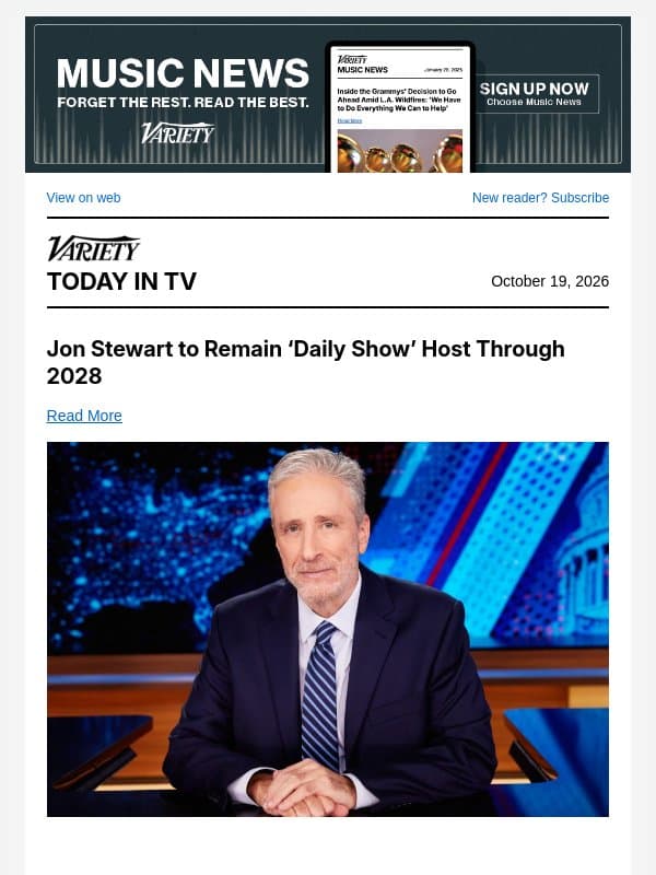 Jon Stewart to Host 'Daily Show' Through 2028; Gwyneth Paltrow Sets First Lead TV Role; 'Smallville' at 25 email from Variety