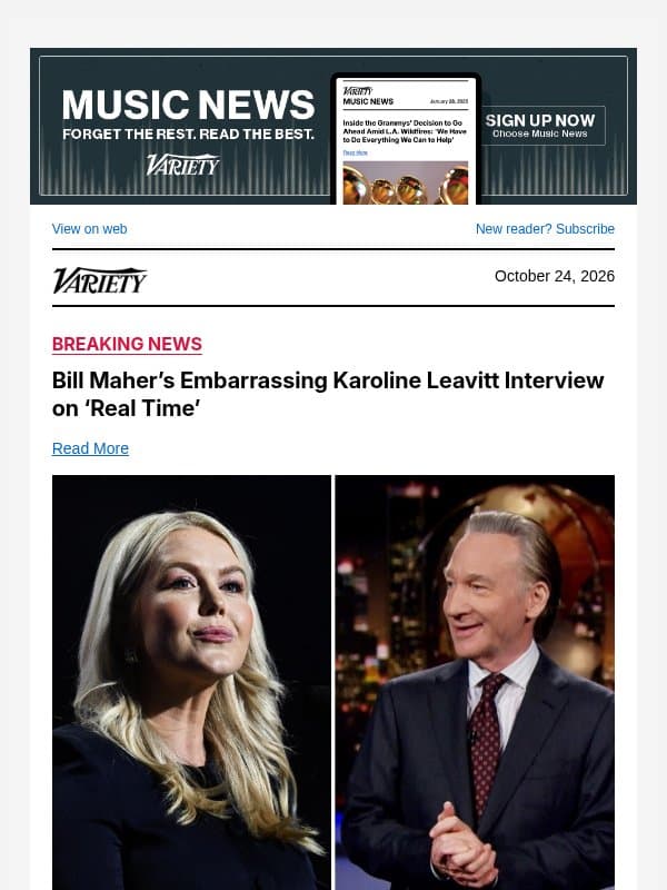 Bill Maher’s Embarrassing Karoline Leavitt Interview on ‘Real Time’ email from Variety