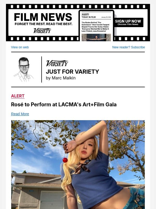 Rosé to Perform at LACMA's Art+Film Gala email from Variety