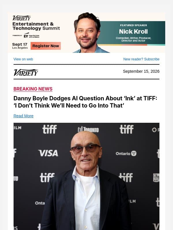Danny Boyle Dodges AI Question About ‘Ink’ at TIFF: ‘I Don’t Think We’ll Need to Go Into That’ email from Variety
