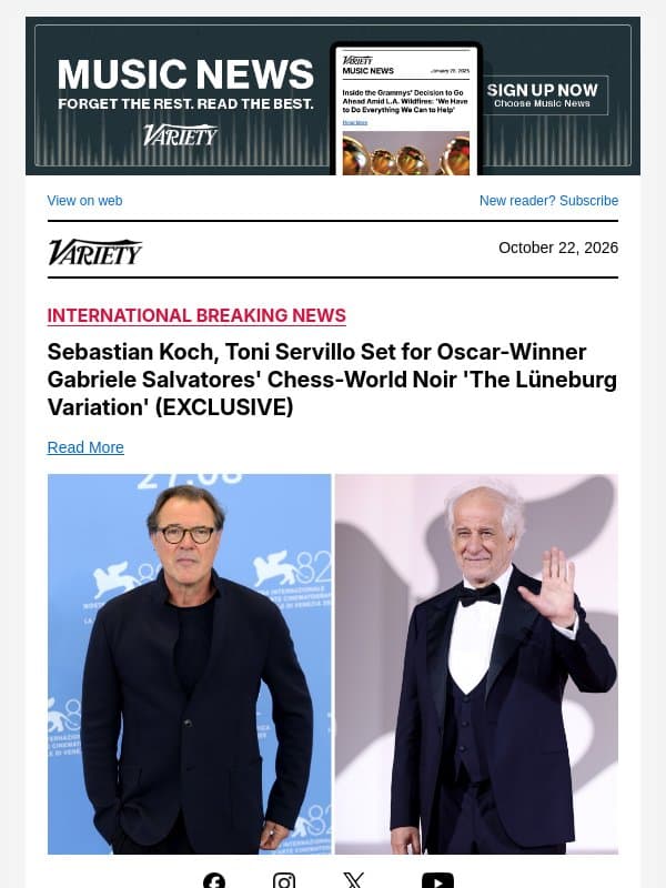 Sebastian Koch, Toni Servillo Set for Oscar-Winner Gabriele Salvatores' Chess-World Noir 'The Lüneburg Variation' (EXCLUSIVE) email from Variety